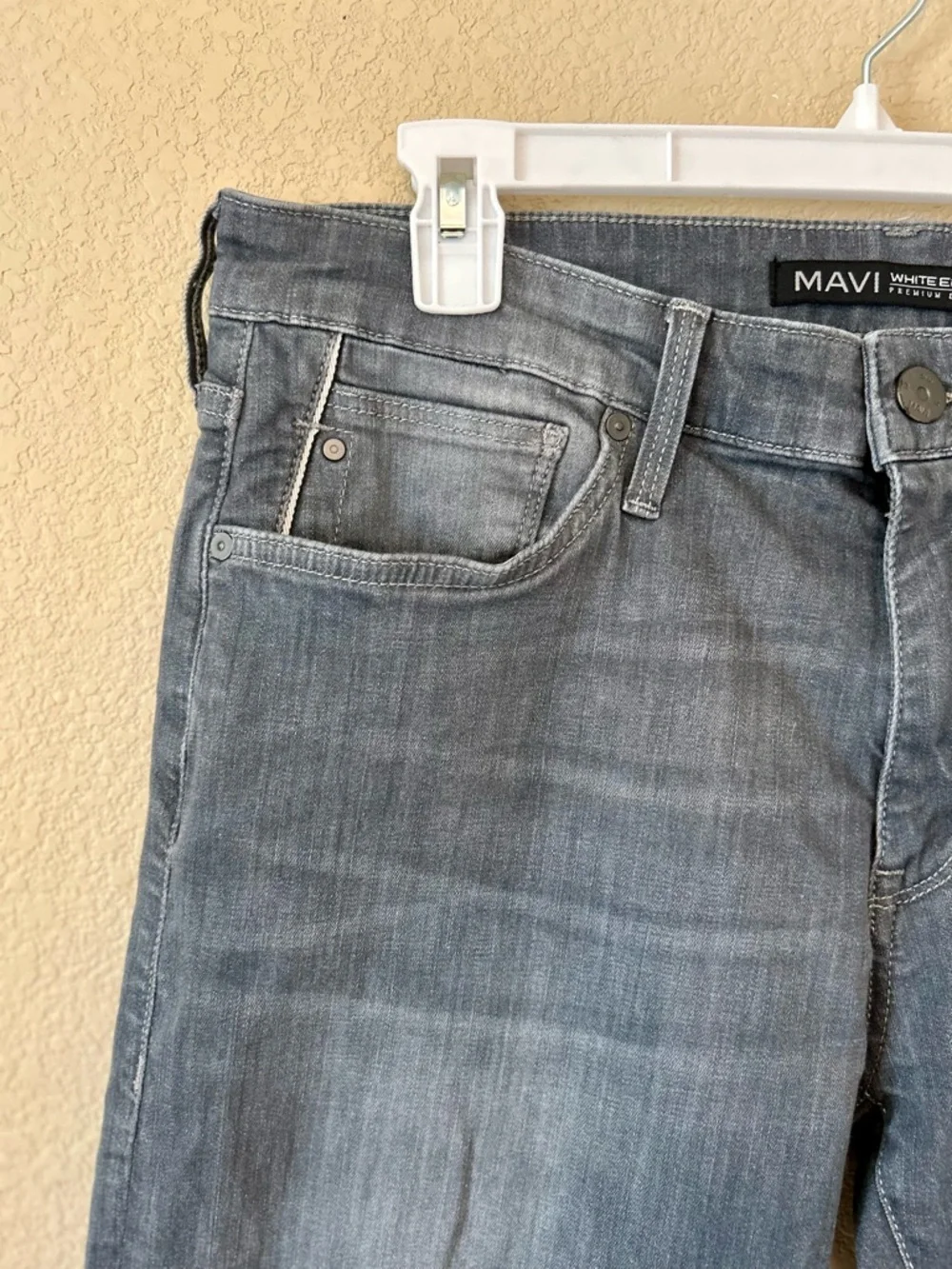 Mavi White Edge Men's Jake Slim Straight Jeans in Washed Grey 34/34 Whiskering - Picture 5 of 11